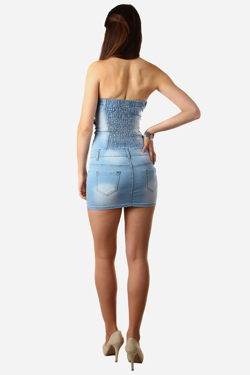 Dámské džínové mini šaty bez ramínek