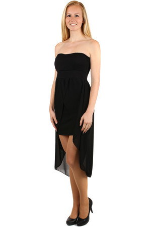 Elegantní jednobarevné šaty s vlečkou bez ramínek. Dovoz: Itálie Materiál: 95% polyester, 5% elastan.