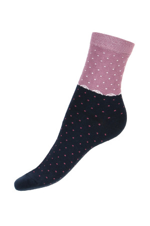 Dámské dvoubarevné ponožky s puntíky. Dovoz: Maďarsko Materiál: 90% bavlna, 5% polyamid, 5% elastan
