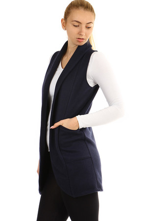 Dámská elegantní dlouhá vesta s límečkem,bez zapínání. Materiál: 100% polyester. Dovoz: Itálie