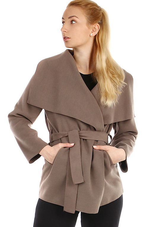 Krátký jednobarevný zavinovací dámský kabát 