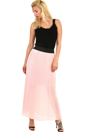 Elegantní dámská plisovaná maxi sukně s gumou v pase. Sukně má kratší elastickou spodničku. Materiál: sukně -