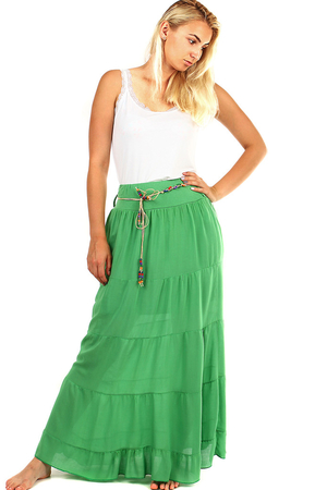 Dámská letní dlouhá sukně s korálkovým páskem v jednobarevném provedení z lehké vzdušné tkaniny. Sukně má