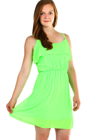 Dámské mini letní šaty volného střihu, s volánem a tenkými ramínky. Materiál: 100% polyester (podšívka 95%
