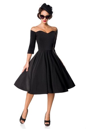 Dámské koktejlové černé šaty v populárním retro stylu, který dá vyniknout vašim ženským křivkám. Model má 3/4