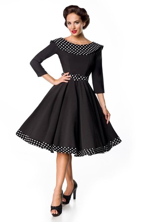 Společenské dámské šaty v retro stylu, ve kterých vynikne vaše ženskost. Model je v černé barvě s kulatým