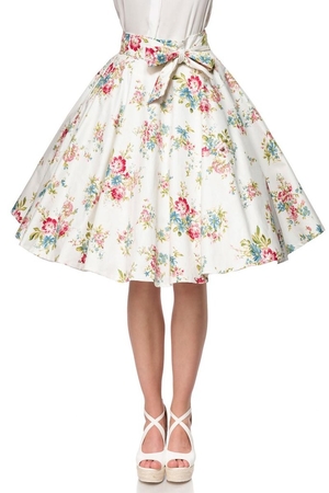Romantická dámská sukně kolového střihu s potiskem jemných barevných květin - jako stvořena pro nošení na jaro