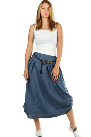 Dámská originální dlouhá sukně ze 100 % přírodního lnu. V pase jsou 3 ozdobné vodorovné sklady, na zadním díle