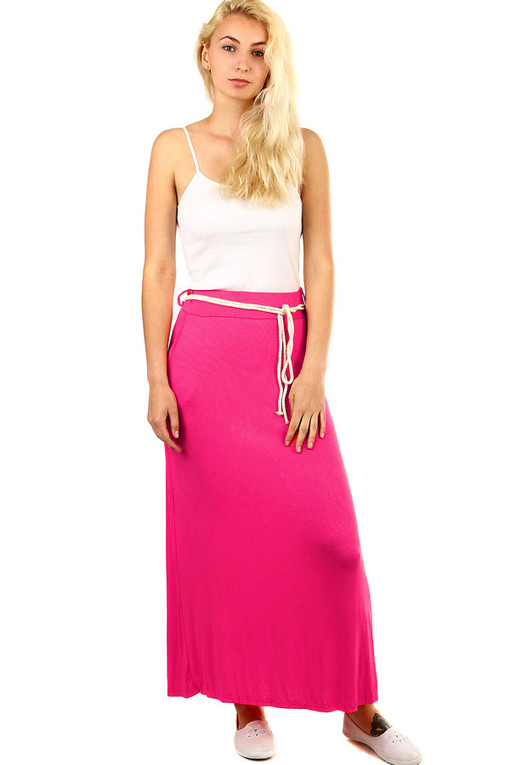 Dámská dlouhá jednobarevná sukně s kapsami a páskem