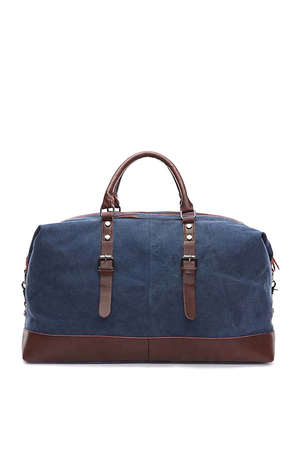 Plátěná cestovní taška menší velikosti s detaily z pravé hovězí kůže v módním retro designu. Hlavní oddíl se