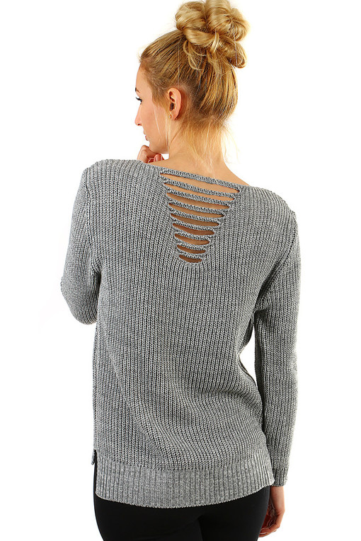 Dámský pletený svetr s průstřihy na zádech