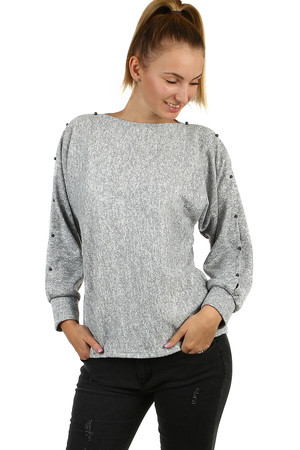 Dámské mikinové tričko volného střihu v jednobarevné melírované barvě. Tričko s menším lodičkovým výstřihem