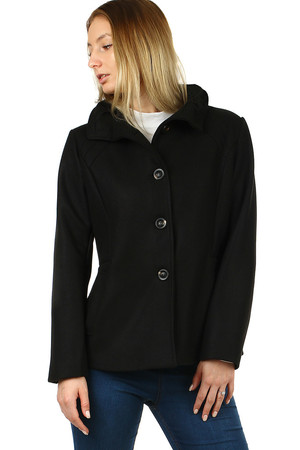 Elegantní dámský flaušový kabátek v krátké délce, vhodný na přechodové období, podzim nebo jaro. Model má