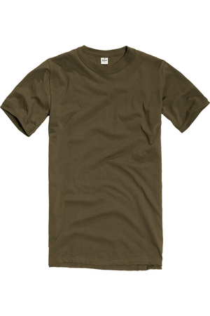 Jednobarevné pánské tričko s krátkým rukávem, uzšího a delšího střihu německé značky Brandit. Ušité z jemně