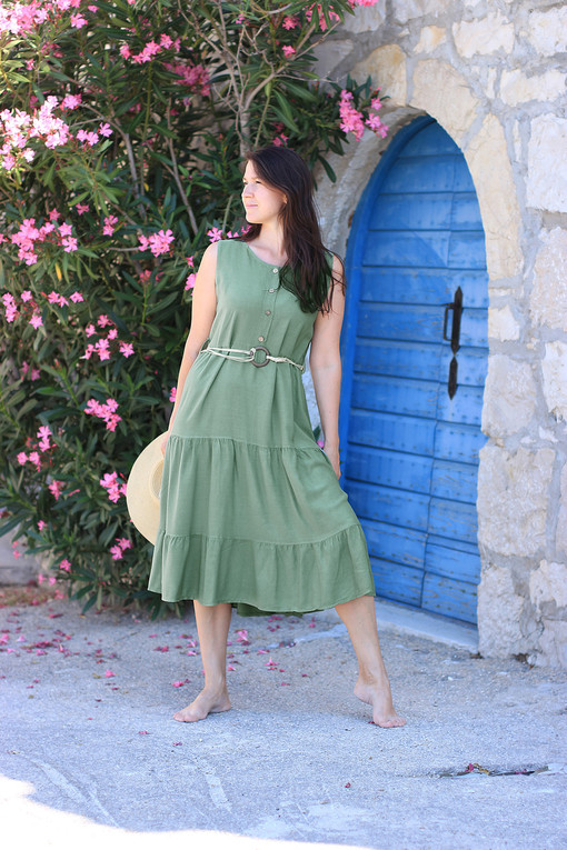 Jednobarevné letní dámské šaty s knoflíky