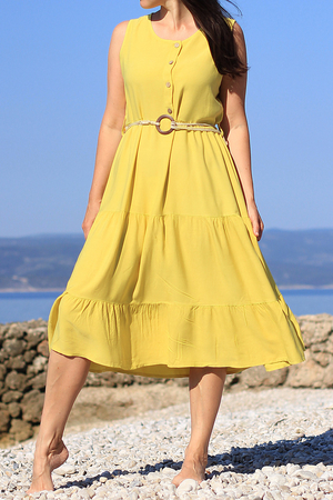 Dámské letní midi šaty s áčkovou vzdušnou sukní a propínacím horním dílem v příjemné midi délce.