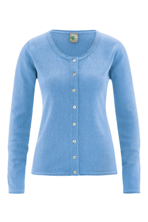 Dámský pletený jednobarevný propínací svetr z kolekce udržitelné módy od německé značky HempAge by neměl chybět