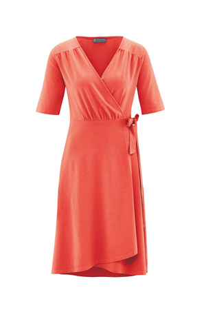 Zavinovací dámské jednobarevné šaty s áčkovou sukní od německé značky udržitelné módy HempAge šité z konopí