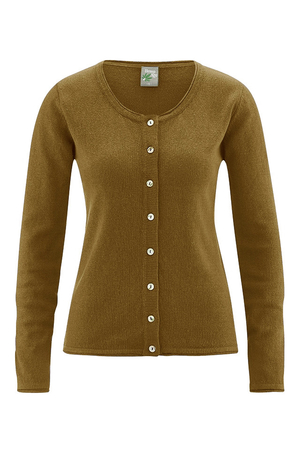 Dámský pletený jednobarevný propínací svetr z kolekce udržitelné módy od německé značky HempAge by neměl chybět