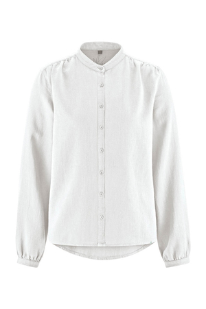 Přírodní dámská eko košile s mírným stojáčkem od nemecké značky HempAge, kterou můžete nosit do práce i ve