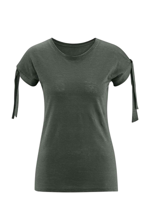 Velmi lehké příjemné dámské tričko má kratký rukáv s vázáním a je ušito z čistě přírodního materiálu 100%