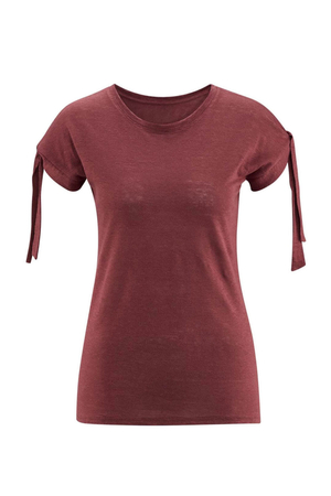 Velmi lehké příjemné dámské tričko má kratký rukáv s vázáním a je ušito z čistě přírodního materiálu 100%