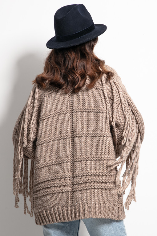 Vlněný svetr kardigan s třásněmi