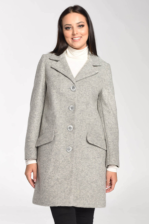 Dámský, elegantní, lehký šedivý kabát z teplé, hřejivé vařené vlny můžete nosit v chladných dnech, ať už se