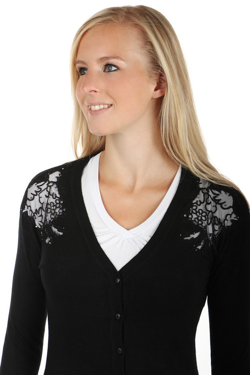 Dámský svetr s průhlednou aplikací na ramenou