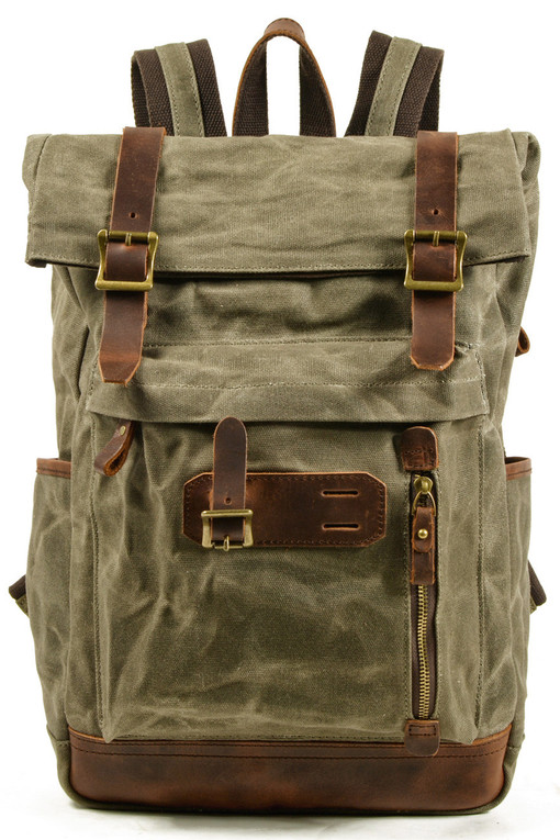 Studentský retro rolovací batoh s koženými doplňky