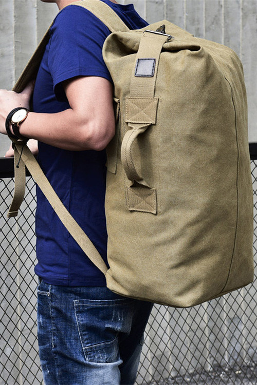 Plátěný prostorný batoh / taška 2 v 1 v army stylu