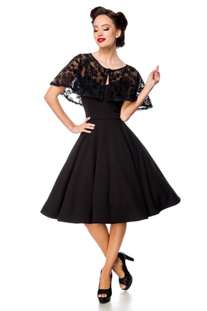 Černé retro šaty s pelerínkou od německé značky Belsira. Minimalistické jednobarevné šaty mají špagetová