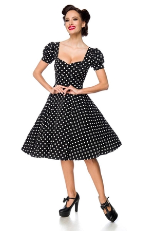 Dámské puntíkaté šaty v hravém pin-up stylu od německé značky Belsira. Vzdušné šaty v délce ke kolenům mají
